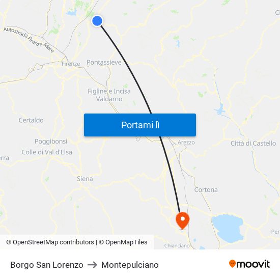 Borgo San Lorenzo to Montepulciano map