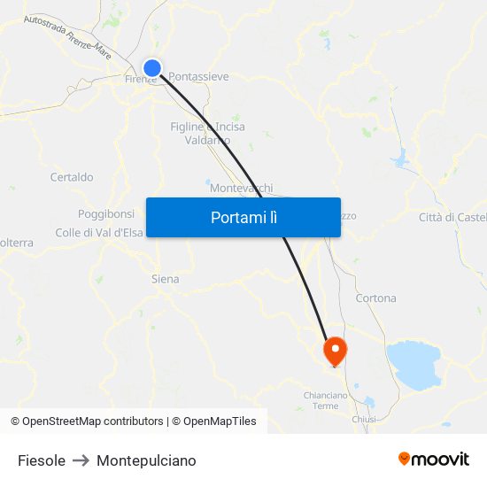 Fiesole to Montepulciano map