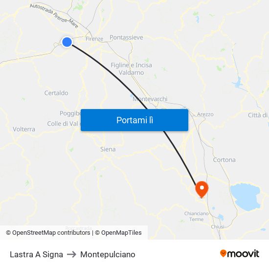 Lastra A Signa to Montepulciano map