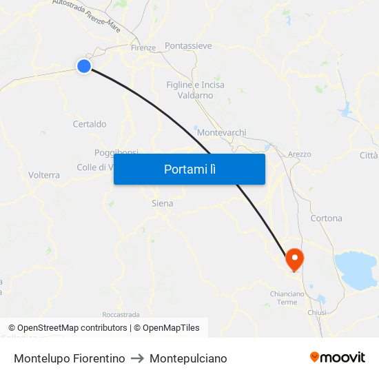 Montelupo Fiorentino to Montepulciano map
