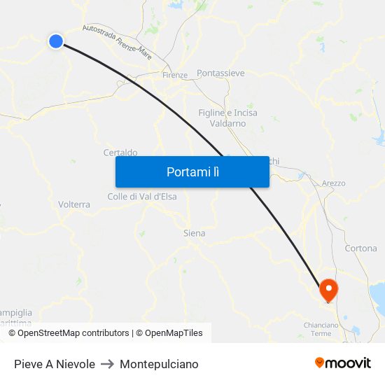 Pieve A Nievole to Montepulciano map