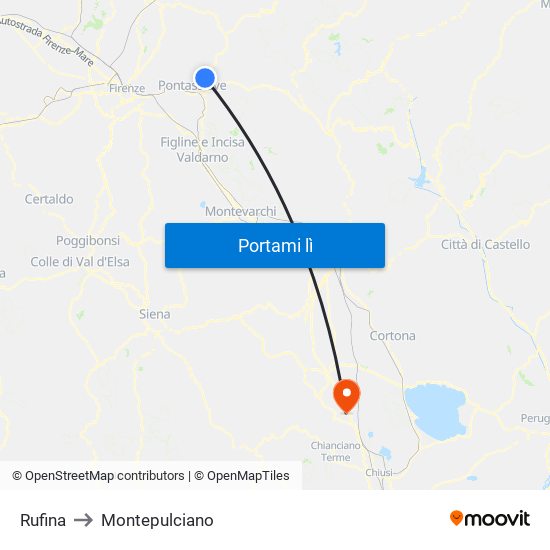 Rufina to Montepulciano map