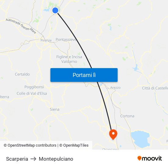 Scarperia to Montepulciano map