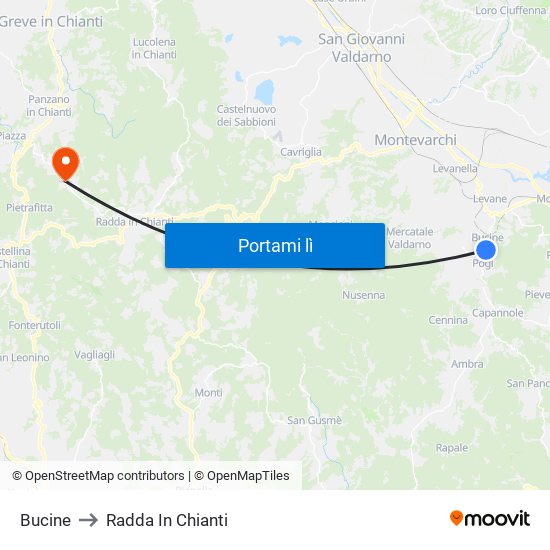 Bucine to Radda In Chianti map