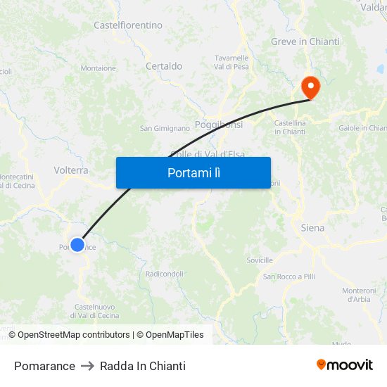 Pomarance to Radda In Chianti map