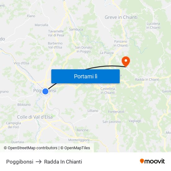 Poggibonsi to Radda In Chianti map