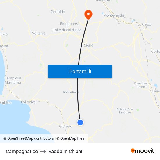 Campagnatico to Radda In Chianti map