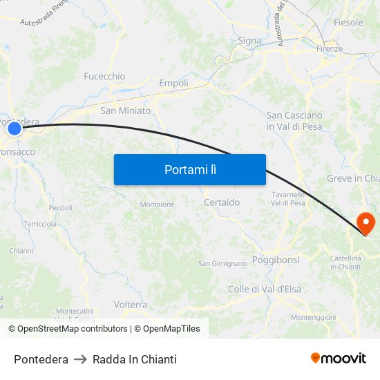 Pontedera to Radda In Chianti map