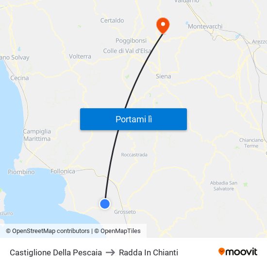 Castiglione Della Pescaia to Radda In Chianti map