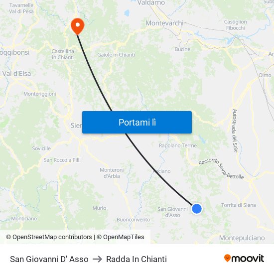 San Giovanni D' Asso to Radda In Chianti map