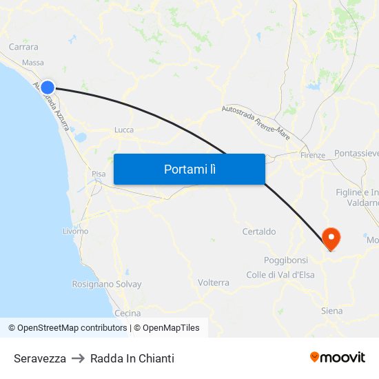 Seravezza to Radda In Chianti map