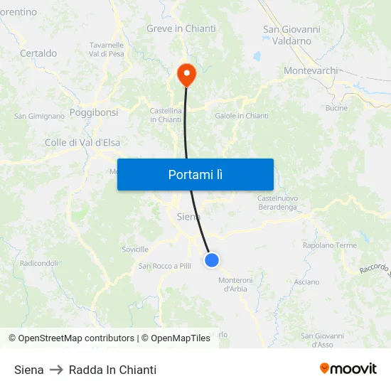 Siena to Radda In Chianti map