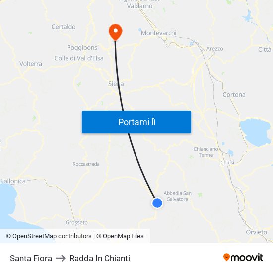 Santa Fiora to Radda In Chianti map