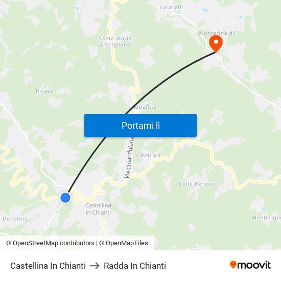 Castellina In Chianti to Radda In Chianti map