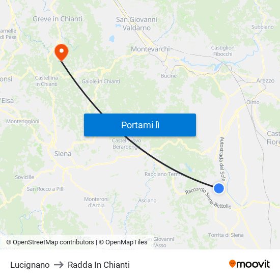 Lucignano to Radda In Chianti map