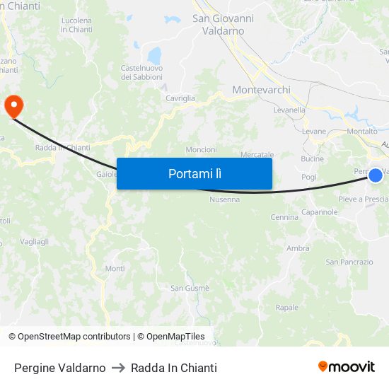 Pergine Valdarno to Radda In Chianti map