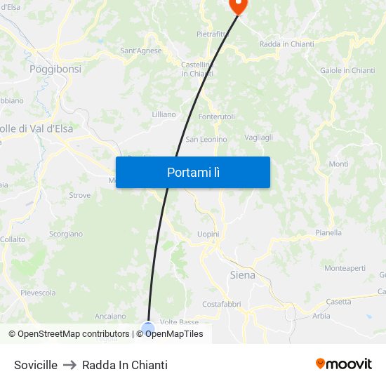 Sovicille to Radda In Chianti map