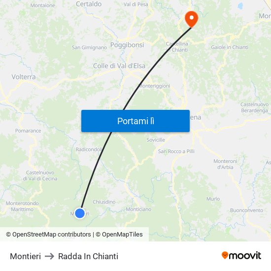 Montieri to Radda In Chianti map