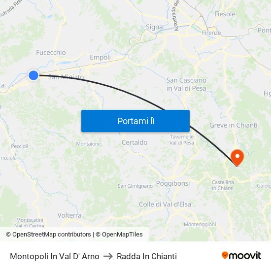 Montopoli In Val D' Arno to Radda In Chianti map