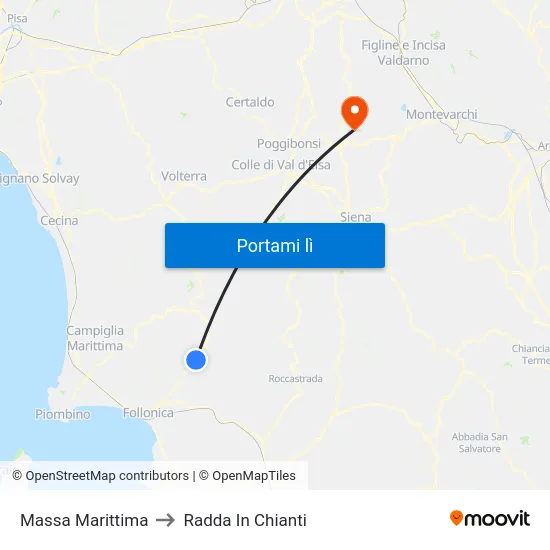 Massa Marittima to Radda In Chianti map