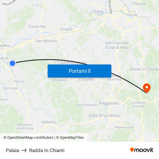 Palaia to Radda In Chianti map