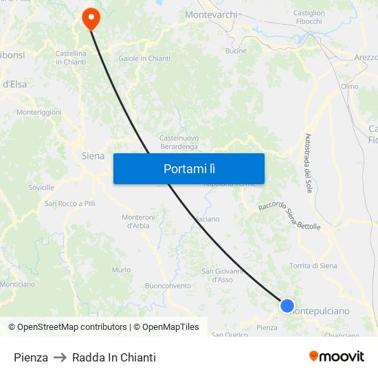 Pienza to Radda In Chianti map