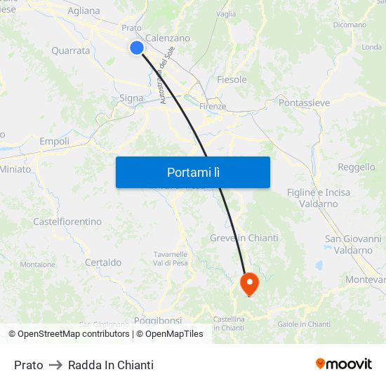 Prato to Radda In Chianti map