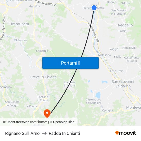 Rignano Sull' Arno to Radda In Chianti map