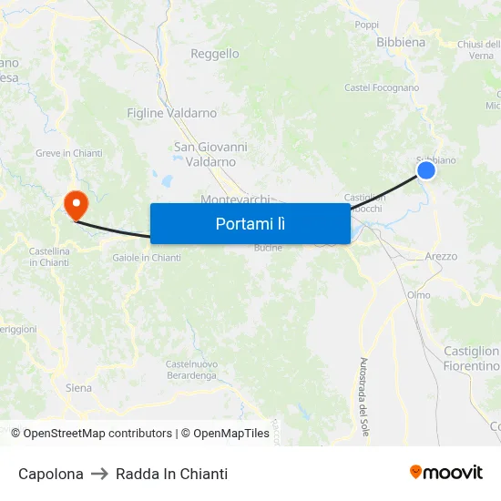 Capolona to Radda In Chianti map