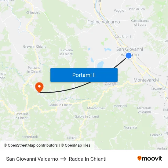 San Giovanni Valdarno to Radda In Chianti map