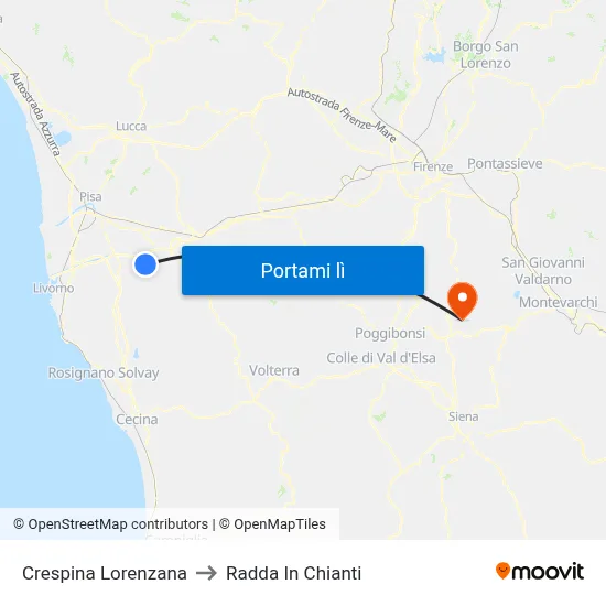 Crespina Lorenzana to Radda In Chianti map