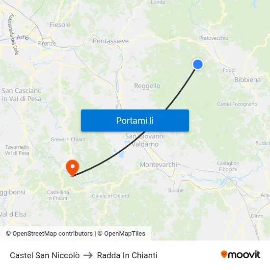 Castel San Niccolò to Radda In Chianti map