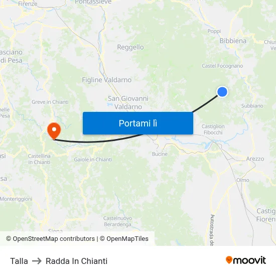 Talla to Radda In Chianti map