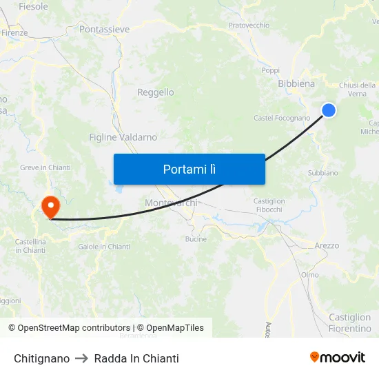 Chitignano to Radda In Chianti map