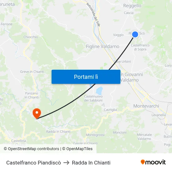 Castelfranco Piandiscò to Radda In Chianti map