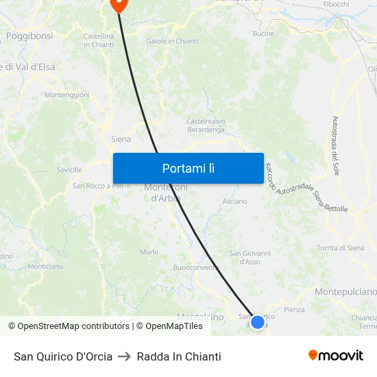 San Quirico D'Orcia to Radda In Chianti map
