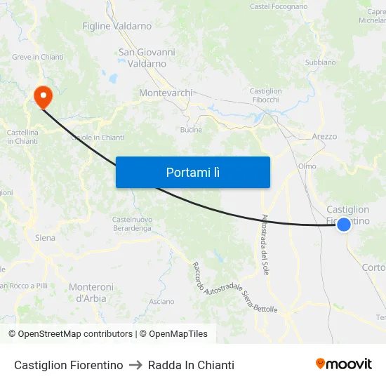 Castiglion Fiorentino to Radda In Chianti map