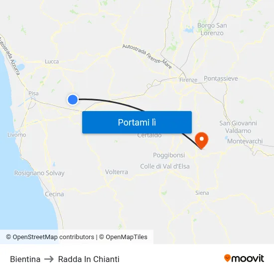 Bientina to Radda In Chianti map