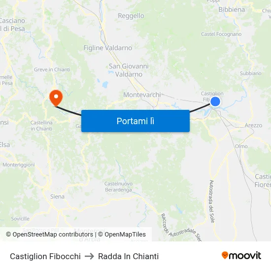 Castiglion Fibocchi to Radda In Chianti map