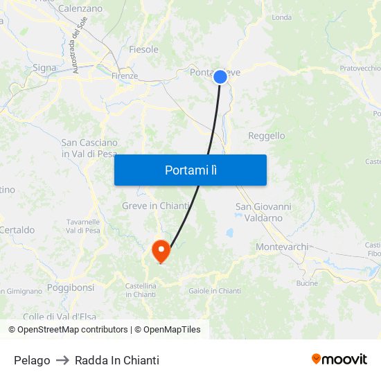 Pelago to Radda In Chianti map