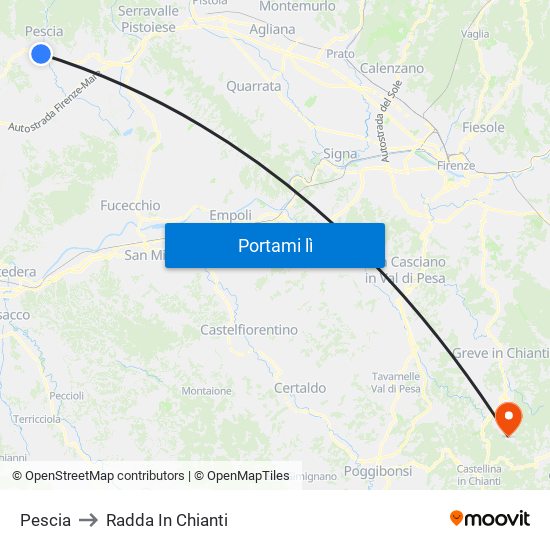 Pescia to Radda In Chianti map