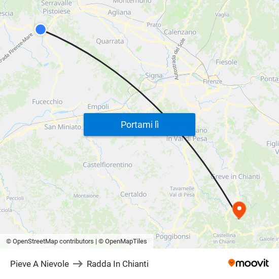 Pieve A Nievole to Radda In Chianti map