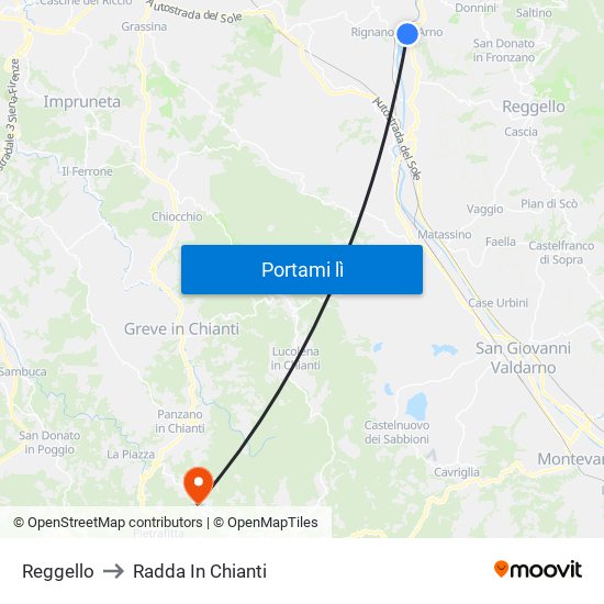 Reggello to Radda In Chianti map