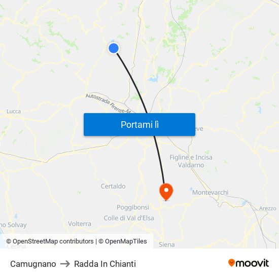 Camugnano to Radda In Chianti map