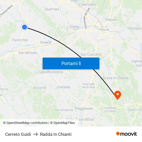 Cerreto Guidi to Radda In Chianti map