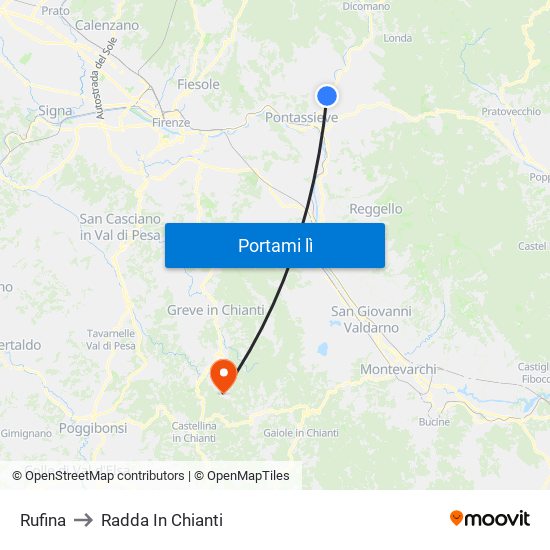 Rufina to Radda In Chianti map