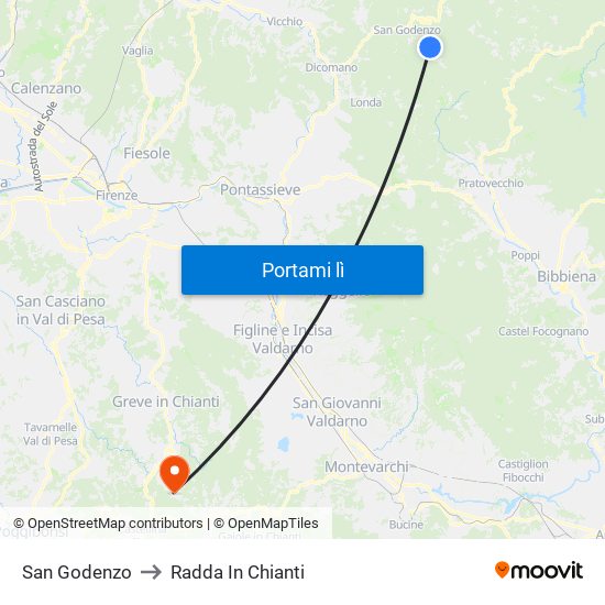 San Godenzo to Radda In Chianti map