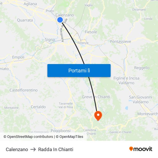 Calenzano to Radda In Chianti map
