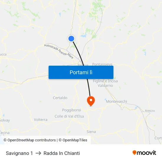 Savignano 1 to Radda In Chianti map