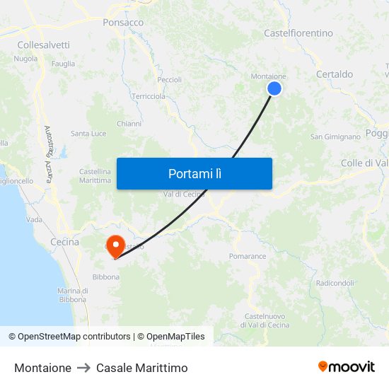 Montaione to Casale Marittimo map